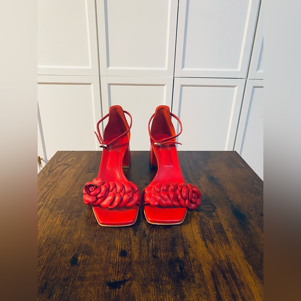 Emanuele Crasto | Red Rose Genuine Leather Square Toe & Heel Sand…